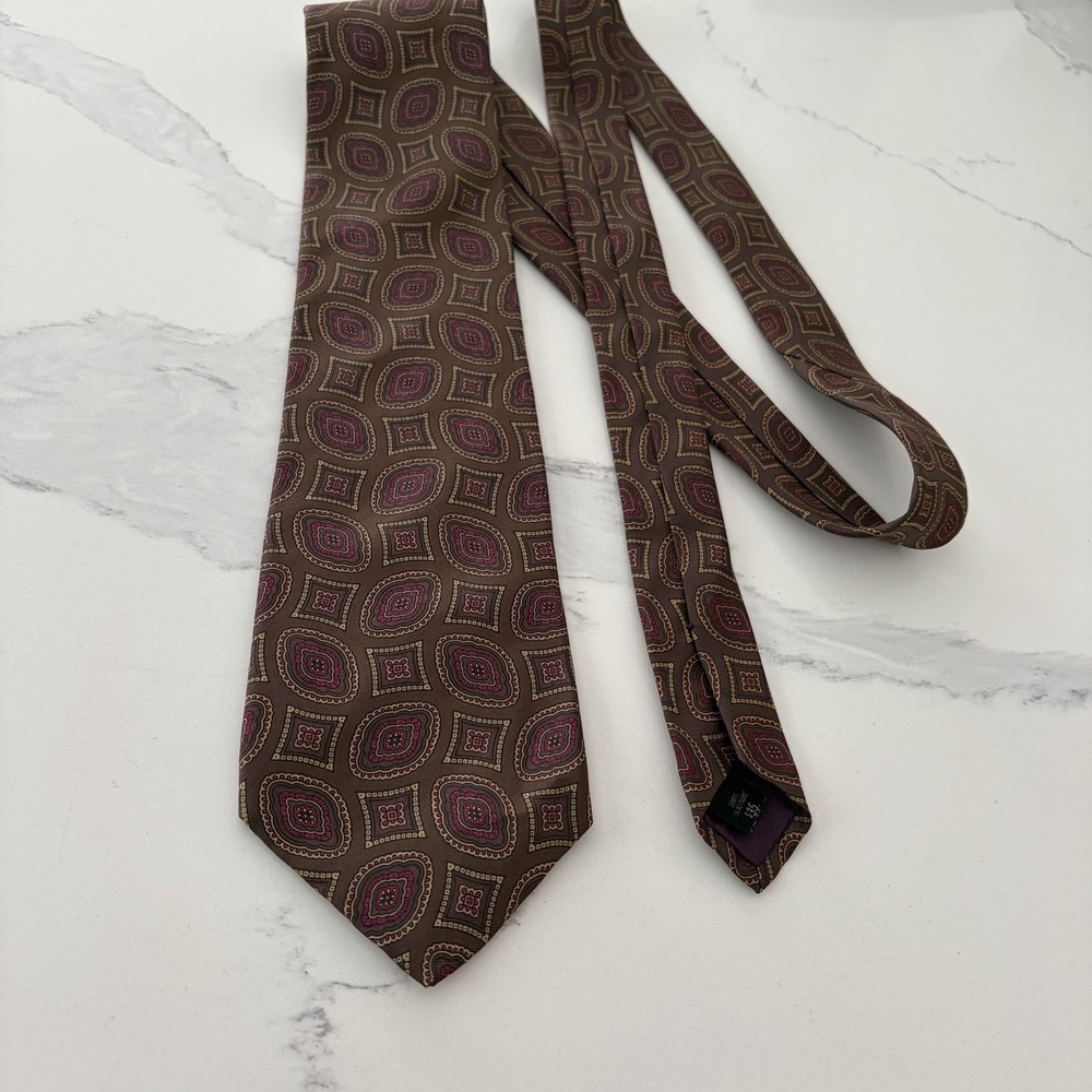 Charvet Place Vendome Silk Tie Blue Grey Gold Geometric Made in France Mens
